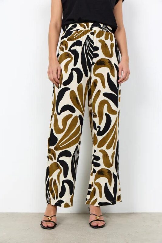 Soyaconcept Broek Feldi Warm Kaki Abstracte Print 