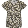 Voor- en achterzijde van het groene Sunday shirt voor dames met zwarte cirkelprint en kapmouwtjes