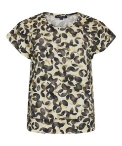 Voor- en achterzijde van het groene Sunday shirt voor dames met zwarte cirkelprint en kapmouwtjes