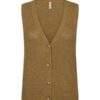 Gebreid damesgilet van Soyaconcept in de kleur warm kaki, voorzien van vier knopen en een V-hals.