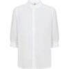 Witte Soyaconcept Fabiana blouse van biologisch katoen met opstaande ruzelkraag en gesmokte mouwboorden.