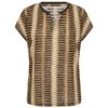 Soyaconcept Aretha shirt in warm kaki met een abstracte grafische print, korte mouwen en een V-hals met splitje.