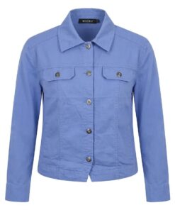 Helderblauw katoenen damesjasje van Micha met knopen en borstzakjes in stretch kwaliteit