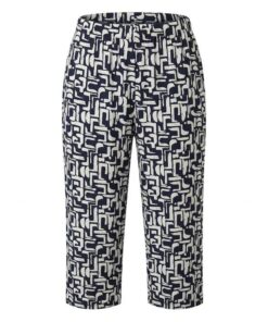Marinello 6/8 dames relax broek met marineblauw abstract dessin en elastische tailleband.