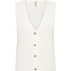 Gebreid off-white dames gilet van Soyaconcept, model Felizia, met V-hals en knoopsluiting.