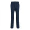 Voor- en achterzijde van de donkerblauwe F043 heren comfort broek met elastische tailleband