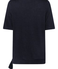 Alternative view of Frank Walder Uni Shirt Donkerblauw - Top met Ribbelstructuur en Strikdetail
