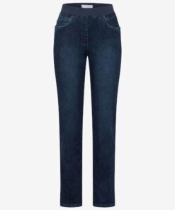 Donkerblauwe Raphaela by Brax Pamina jeans met comfortabele jersey tailleband en slim fit pasvorm.