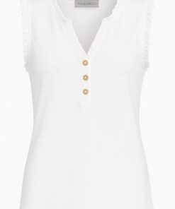 Witte damestop van het merk Marinello met een elegante ruches bies langs de halslijn, gemaakt van comfortabele stretch-viscose.