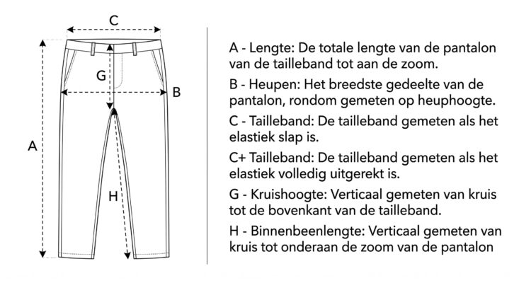 Maattabel Corin pantalons met elastische band