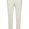 Zandkleurige Robell Nena 09 skinny broek met zilverkleurige ritszakken en enkelsplits met rits.