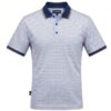 Lichtblauw Chris Cayne heren poloshirt met een donkerblauwe kraag, kort borstzakje en een verfijnd geometrisch patroon
