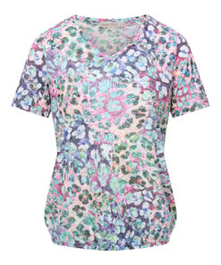 Kleurrijk Dreamstar Evie blouson shirt met een abstracte multicolor print, V-hals en een elastische zoom onderaan