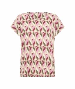 Soyaconcept dames T-shirt met grafische roze print, ronde hals en korte mouwen