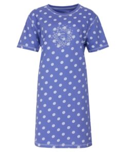 Blauw Irresistible dames nachthemd met witte stippen, korte mouwen en ronde hals