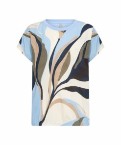 Soyaconcept Gail T-shirt met blauw-witte grafische print en korte mouwen