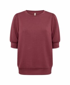 Soyaconcept Banu shirt in donkerrood van comfortabele sweatstof met halflange pofmouwen - model 25655
