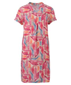 Enjoy jurk met roze all-over print, v-hals en korte mouwen, ideaal voor de zomer