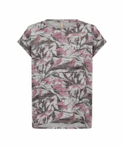 Soyaconcept Galina T-shirt met roze abstracte bloemenprint en kapmouwen