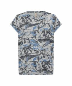 Soyaconcept Galina T-shirt met blauwe abstracte bloemenprint en kapmouwen