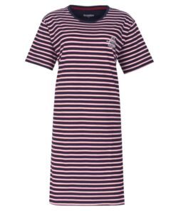 Irresistible dames nachthemd in donkerblauw met strepen, korte mouwen en ronde hals