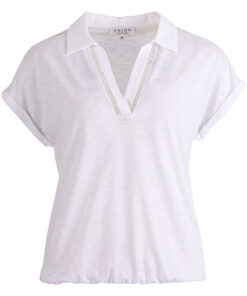 Wit Enjoy dames poloshirt van 100% katoen met kraag, v-hals en kapmouwtjes