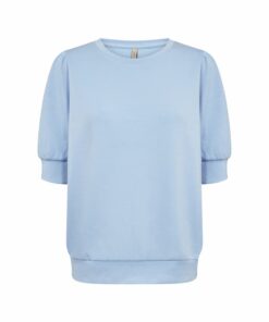 Soyaconcept Banu 83 T-shirt in lichtblauw van zachte sweatstof met pofmouwen - model 25655_