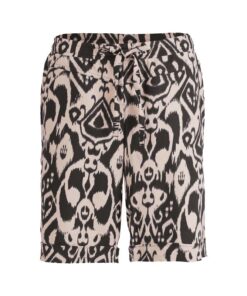 Enjoy dames short in travelstof met zwart-beige ikat print en elastisch koord