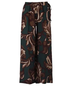Enjoy Damesbroek Wide Leg Botanische Print Bottle Green