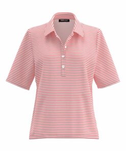 Frank Walder Poloshirt Gestreept - Mesh Print - Oranjeroze/Wit