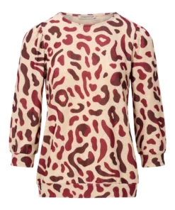 Dreamstar dames truitje Tonia met berry luipaardprint, ronde hals en elastische zoomboord