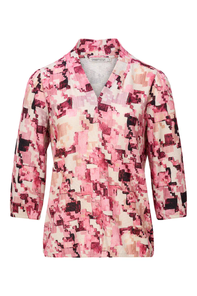 Dreamstar dames blouson Beluga met roze grafisch motief, V-hals en elastische zoom
