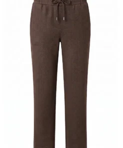 Sensia dames pantalon model Pigal in warme bruine wollook met subtiel dessin en elastische band met strikkoord