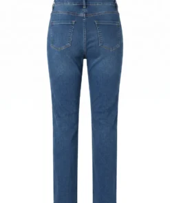 Sensia dames stretch instap jeans model Patti met elastische tailleband in denimblauw achter