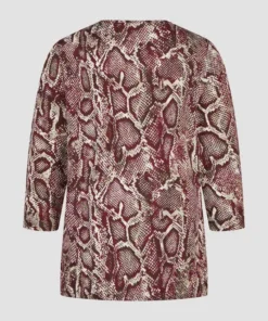 Barbara Lebek dames blouson met berry slangenprint, ronde hals en elastische zoom rug