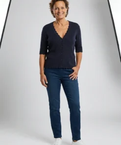 Soyaconcept dames vest SC-Dollie met ribstructuur, geschulpte V-hals en knoopsluiting in donkerblauw model