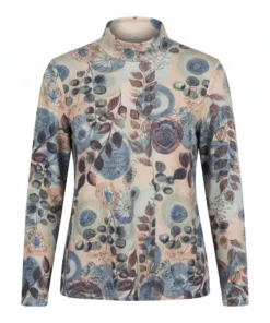 Aga dames trui met turtleneck colkraag in petrol en zand dessin