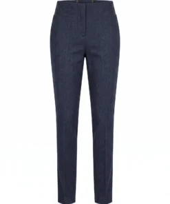 Sensia dames pantalon model Penny in warme donkerblauwe wollook met subtiel dessin en elastische band