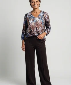 Enjoy dames wide leg pantalon met doorgestikte naad en elastische band in het donkerbruin