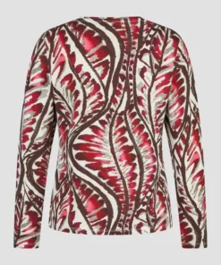 Barbara Lebek dames shirt met lange mouwen en bladmotief in dark berry en taupe rug