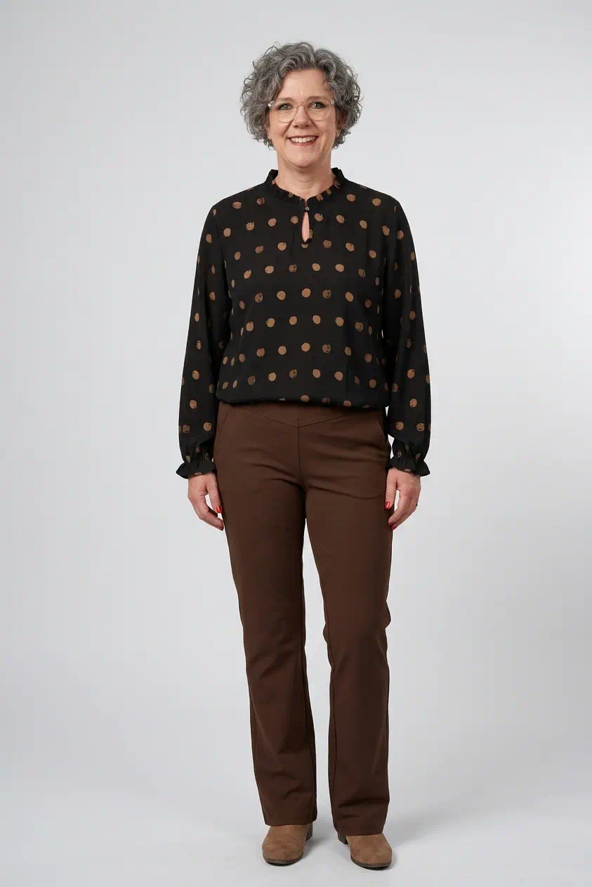 Signature dames blouson met bronzen polkadots, rucheskraag en elastische zoom in het zwart model1