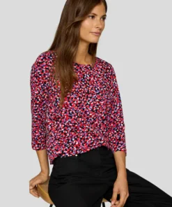 Rabe Damesshirt Driekwart Mouw Rood-Zwart-Paars - Afbeelding 2