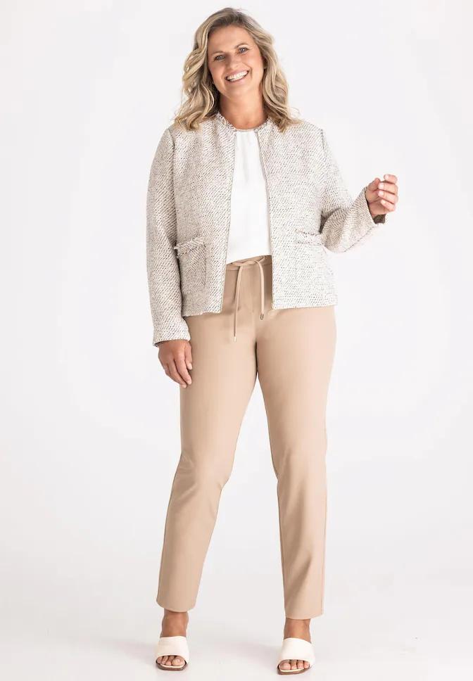 Frank Walder Blazer Gemeleerd Beige Marine - Luxe Katoenmix met Rafels - Afbeelding 4