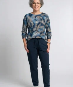 Dreamstar dames blouson Kawai met blauw waaiermotief, driekwart mouwen en elastische zoom model1