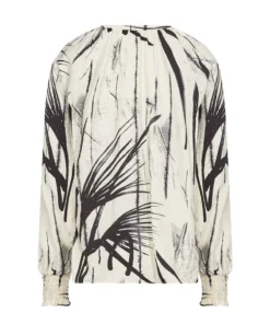 Soyaconcept dames blouse SC-Gopi 1 met zwart-wit abstract dessin, V-hals en gesmokte manchetten rug