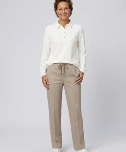 Relaxed by Toni dames instapbroek model Scarlet met rechte wijde pijpen en taillekoord in beige model
