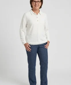 Dreamstar dames poloshirt Clodie met jacquard structuur en klassieke polokraag in ivoor wit model2