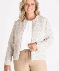 Frank Walder Blazer Gemeleerd Beige Marine - Luxe Katoenmix met Rafels - Afbeelding 3