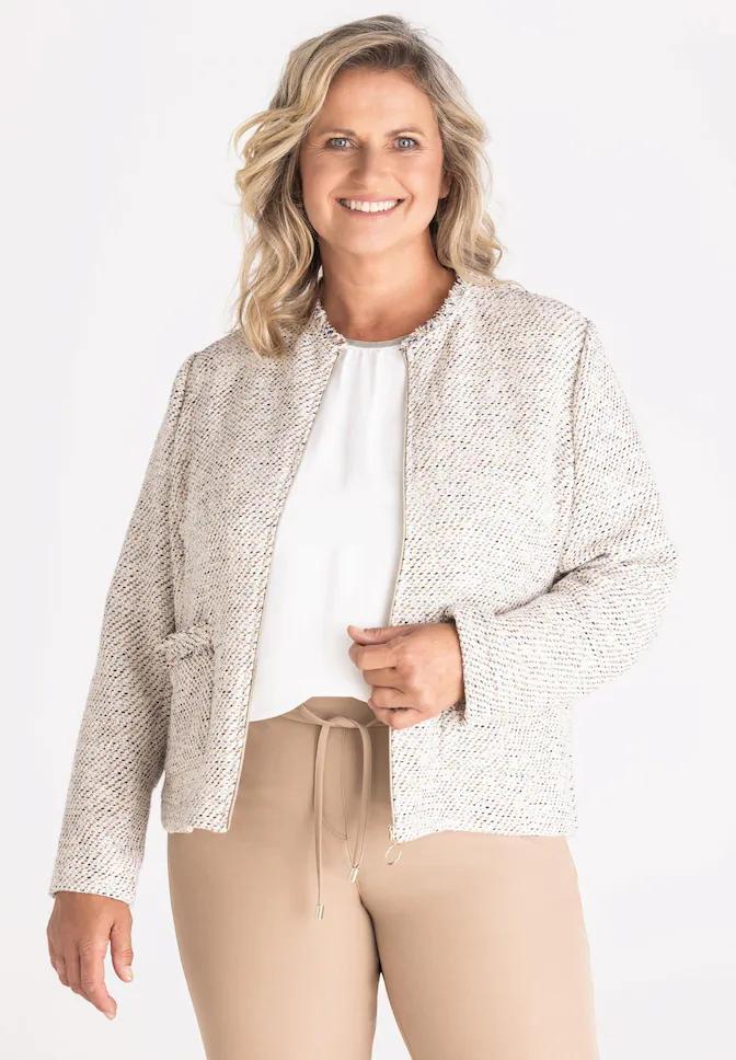 Frank Walder Blazer Gemeleerd Beige Marine - Luxe Katoenmix met Rafels - Afbeelding 3
