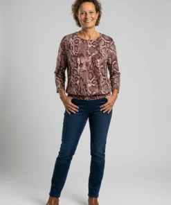 Barbara Lebek dames blouson met berry slangenprint, ronde hals en elastische zoom model